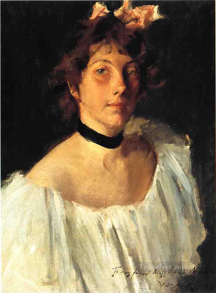 Portrait of a Lady in a White Dress aka Miss Edith Newbold William Merritt Chase Oil Paintings